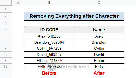 google sheets remove everything after character formula