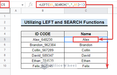 Using LEFT and SEARCH Functions