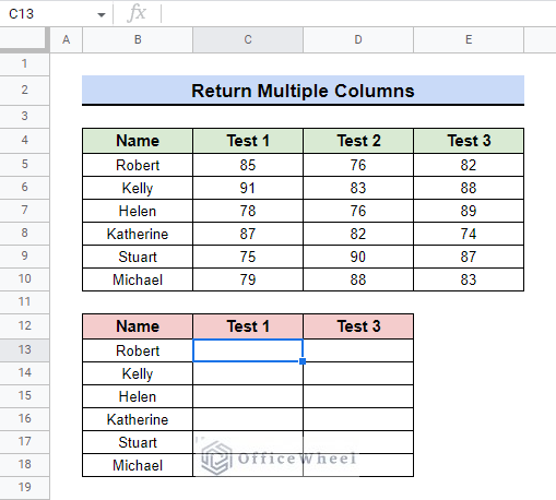 dataset for return data in multiple columns