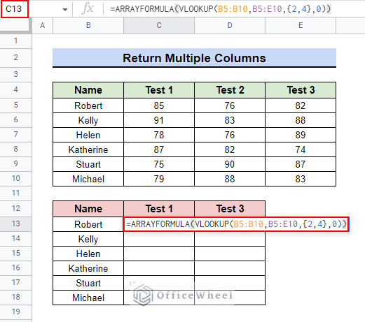input formula to return data in multiple columns