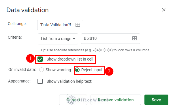 select reject input