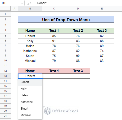 drop-down list example