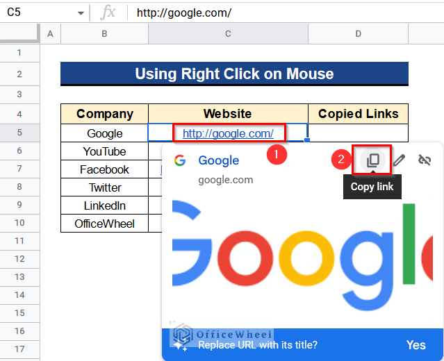 Using Right Click on Mouse to Copy and Paste Link in Google Sheets