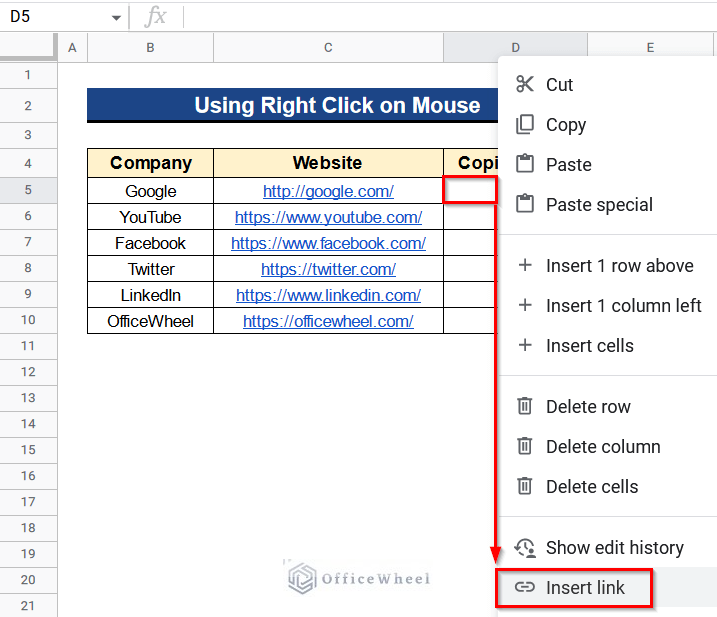Using Right Click on Mouse to Copy and Paste Link in Google Sheets