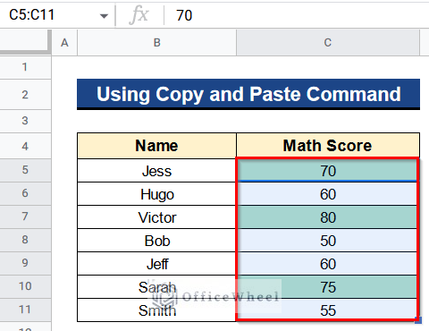Using Copy and Paste Command to Copy Conditional Formatting from One Sheet to Another Google Sheets