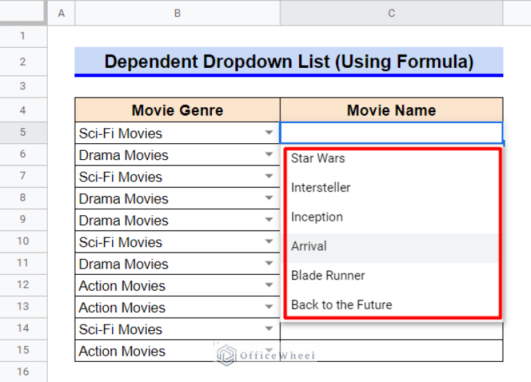 Dependent Drop Down List For Entire Column