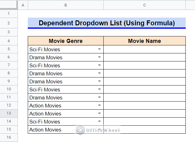 First Drop Down List for Entire Column Using Formula