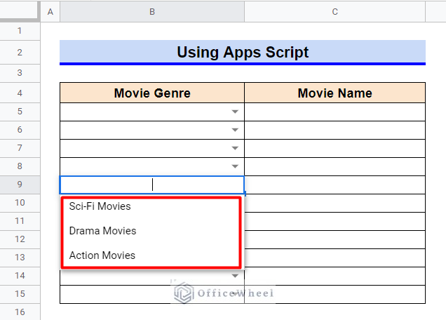 Dependent Drop Down List For Entire Column In Google Sheets