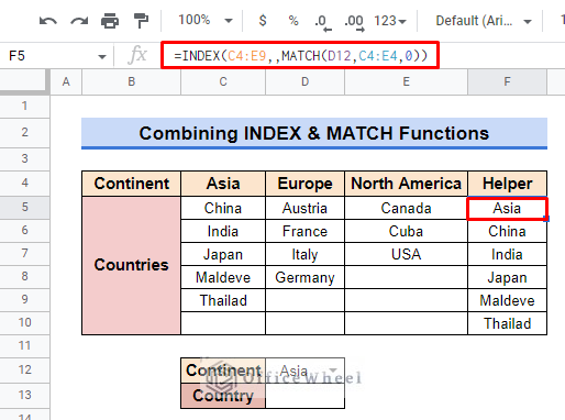 Combine INDEX and MATCH Functions to Create Dependent Drop Down Lists in Google Sheets