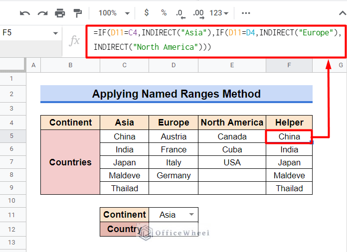 INDIRECT Function in Named Ranges Method to Create Dependent Dropdown Lists