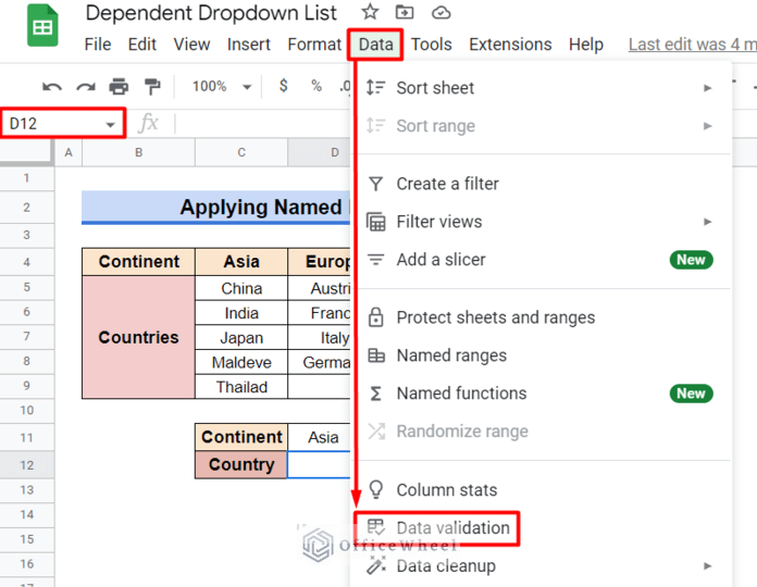 Apply Named Ranges Method to Create Dependent Dropdown Lists
