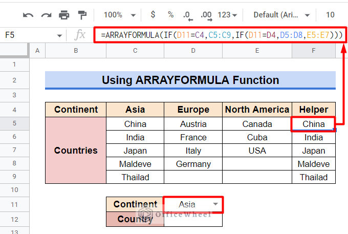 Use ARRAYFORMULA Function to Make Dependent Dropdown Lists in Google Sheets