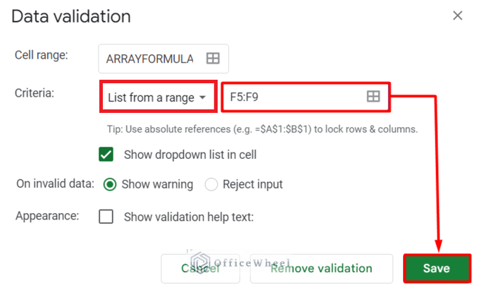 Data Validation to make Dependent Dropdown Lists in Google Sheets