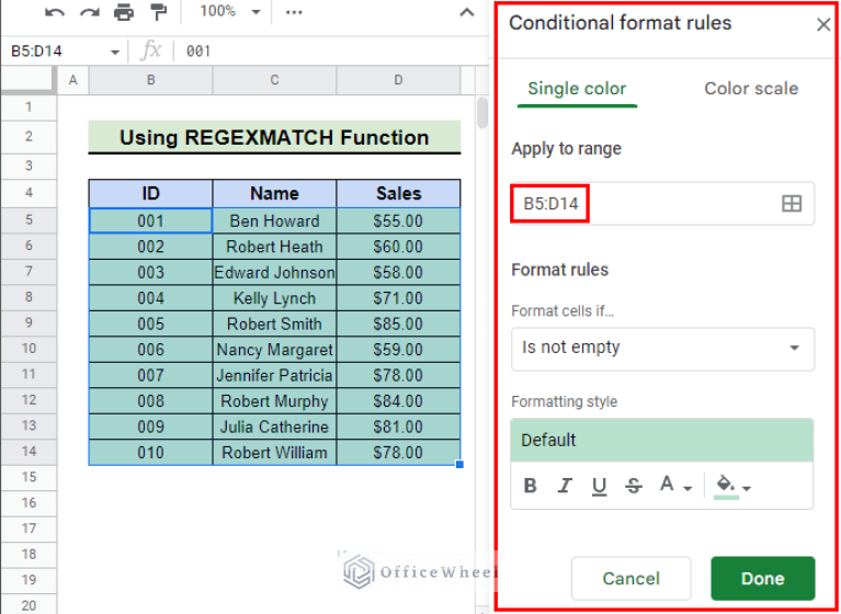 Highlight Row If Cell Contains Text with Conditional Formatting in