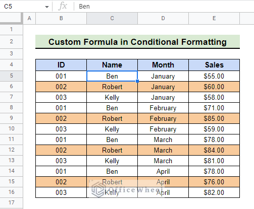 final outlook of conditional formatting to highlight row if cell contains text