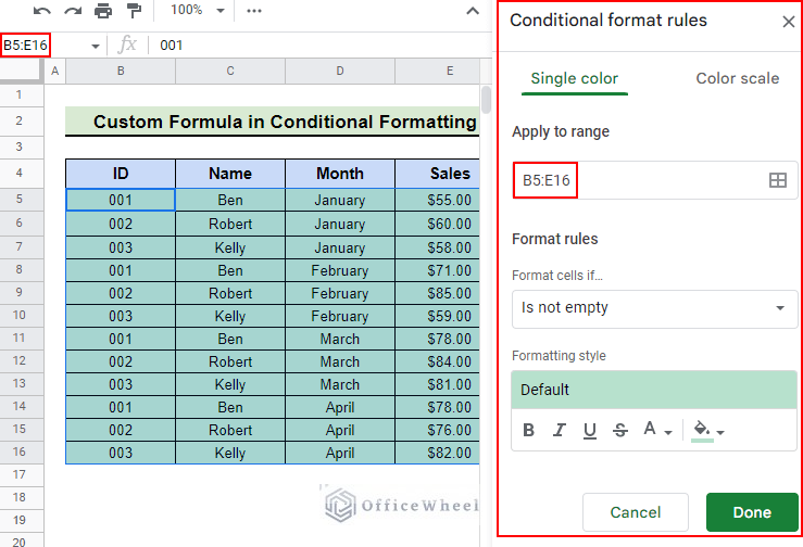 conditional format sidebar with range