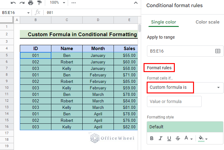 select custom formula is option from format rules tab