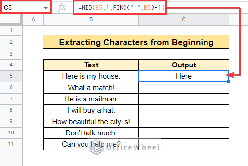 Extract Characters from Beginning of Strings in google sheets