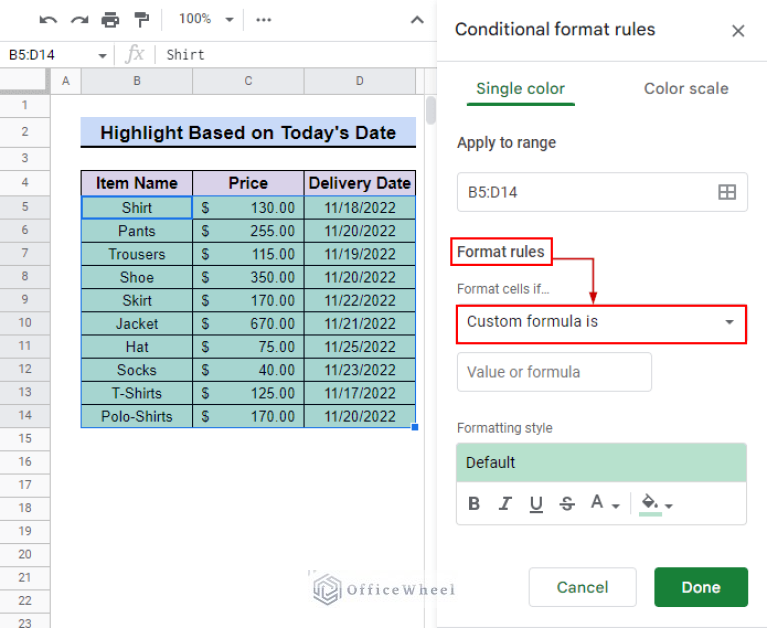 Highlight Row Based on Date in Google Sheets (2 Suitable Ways)