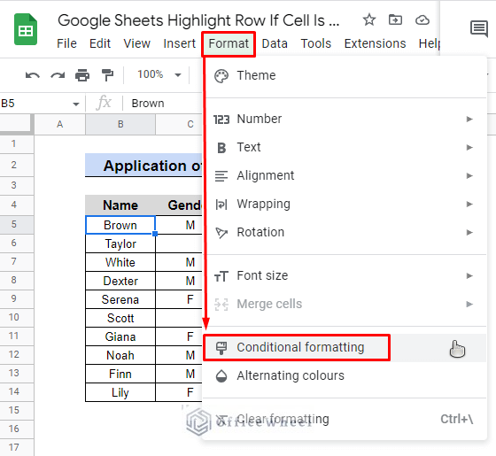 how to open conditional format menu steps