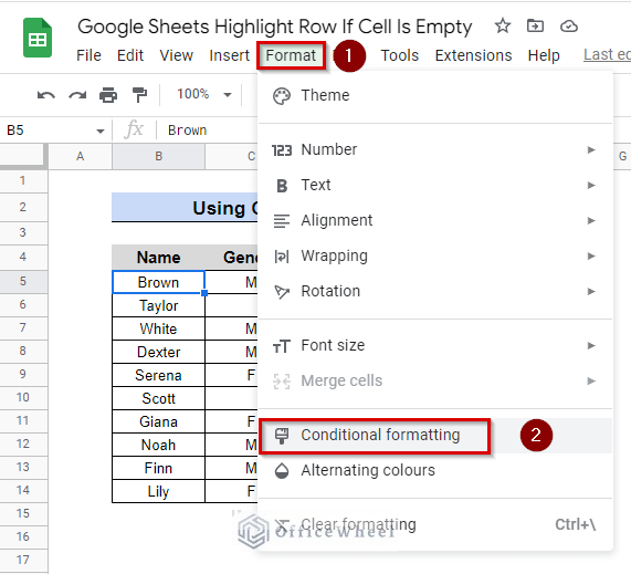 conditional formatting navigation process