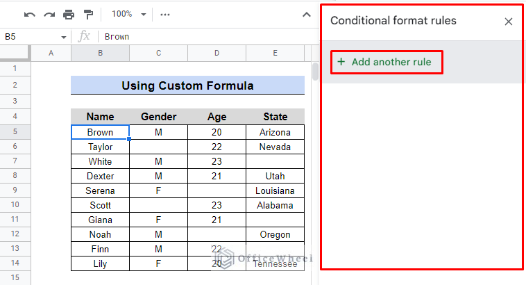 appearance of conditional format column