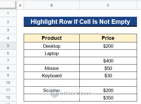 How to Highlight Row If Cell Is Not Empty in Google Sheets