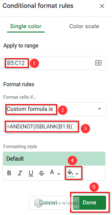 Merging AND, NOT, and ISBLANK Functions to Highlight Row If Cell Is Not Empty in Google Sheets