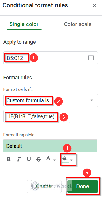 Using IF Function to Highlight Row If Cell Is Not Empty in Google Sheets