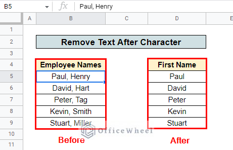 sample of remove text after character in google sheets