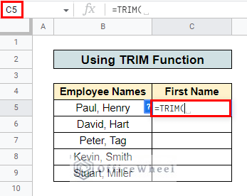 input trim function to remove text after character in google sheets