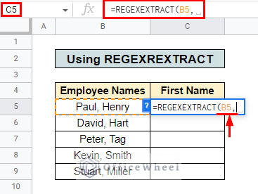 input cell number for regexextract function to remove text after character in google sheets
