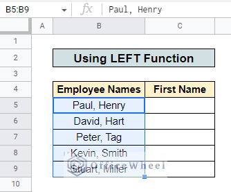 data table for left function