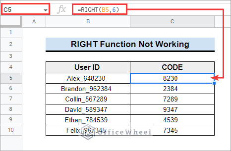 Google Sheets RIGHT function