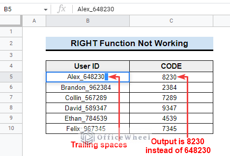 RIGHT Function Is Not Working in Google Sheets