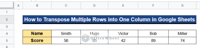 Transpose Multiple Rows into One Column in Google Sheets