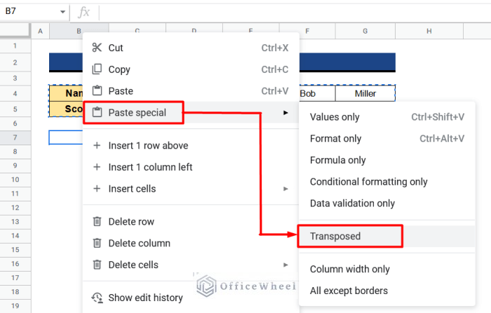 How to Transpose Row to Column in Google Sheets