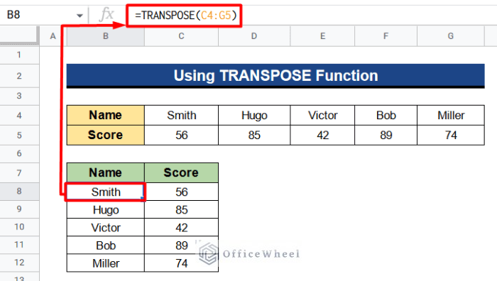 Transpose Multiple Rows into One Column in Google Sheets