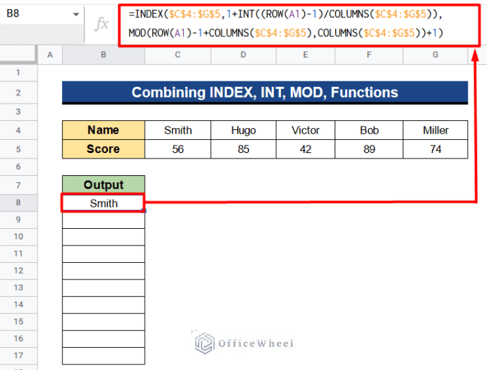 Transpose Multiple Rows into One Column Using Combination of INDEX, INT, ROW, COLUMNS and MOD Functions