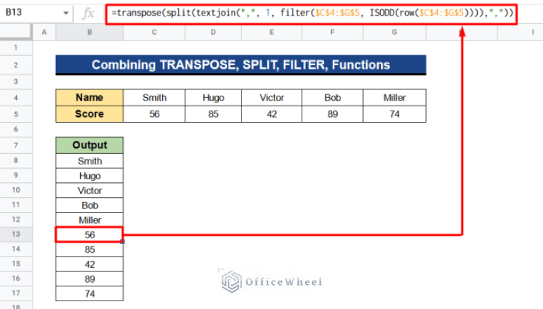 Transpose Multiple Rows into One Column in Google Sheets