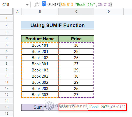 insert formula for using wildcards to sum with sumif function