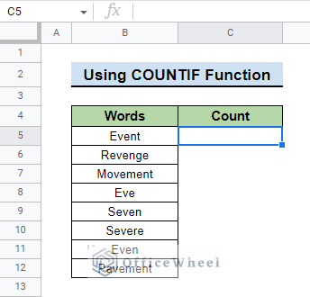 dataset for using wildcards to count with countif function