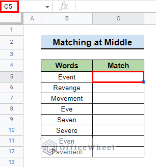 select cell for matching text at middle with wildcards using if function