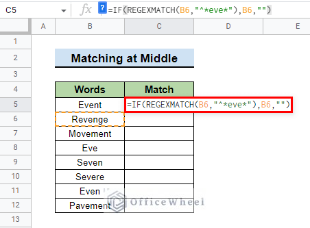 final formula after matching text at middle with wildcards using if function