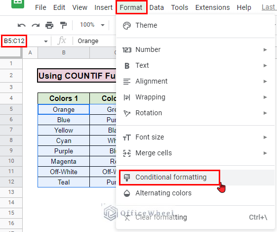 conditional formatting for countif function