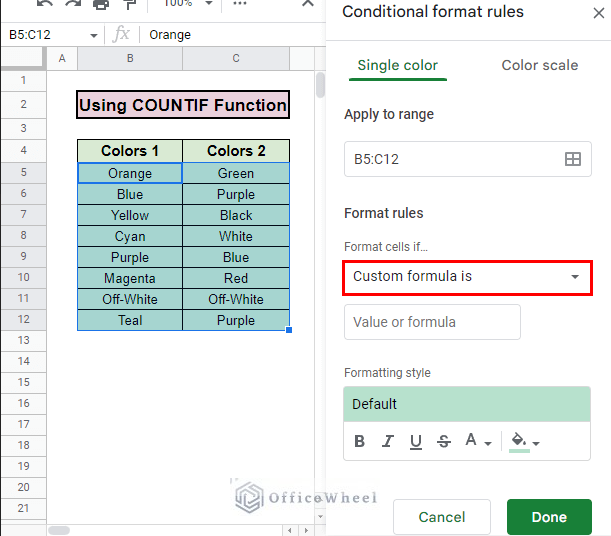 selecting option for format cells
