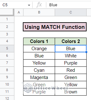 dataset for match function to highlight duplicates in two columns