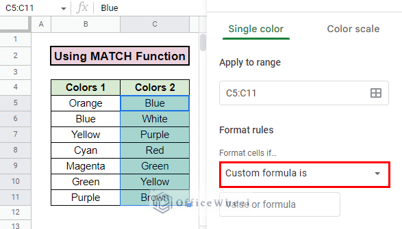 custom formula selection box