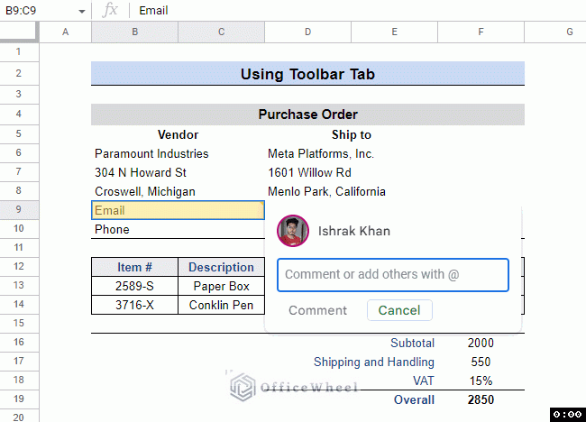 keyboard shortcut to add comment in google sheet