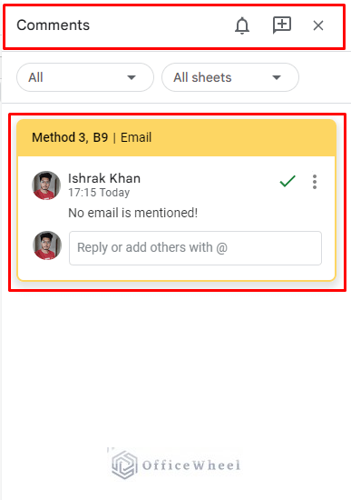 comment panel in google sheets